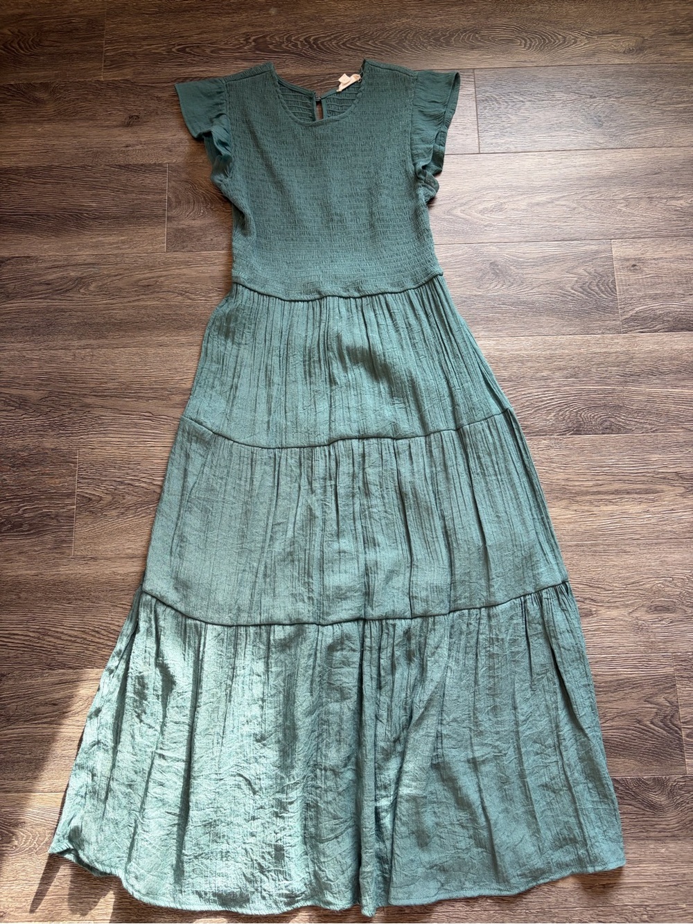 mine Sage Green Tiered Maxi Dress with Flutter Sleeves